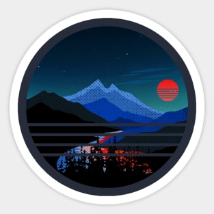 Blue Mountain and Red Moon Sticker